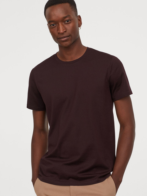 

H&M Men Maroon Solid Premium Cotton T-shirt