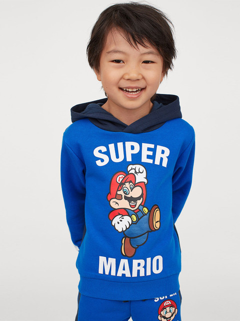 

H&M Boys Blue Printed Hooded Top