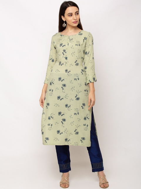 

TANKHI Women Green Printed Straight Kurta