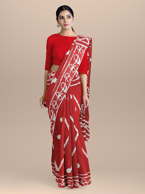 

BharatSthali Red Printed Pure Cotton Handloom Saree
