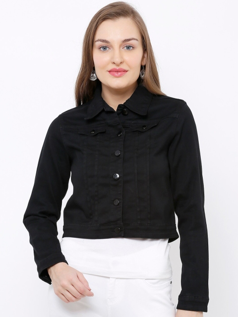 

Kraus Jeans Women Black Solid Denim Jacket