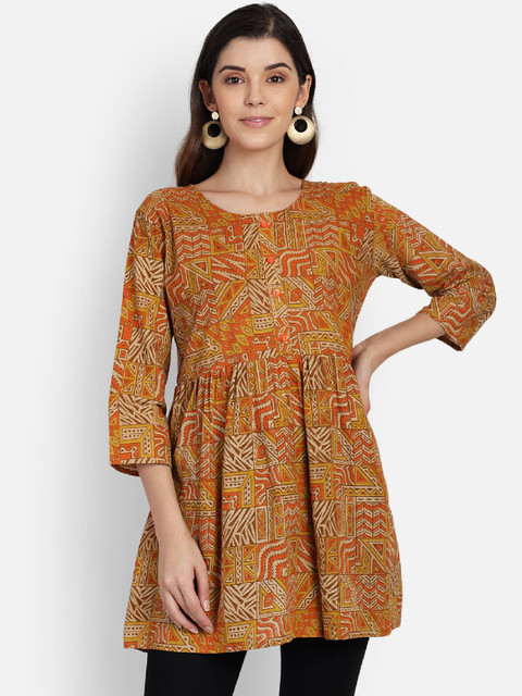 

SAHORA Women Orange Kalamkari Printed Peplum Top