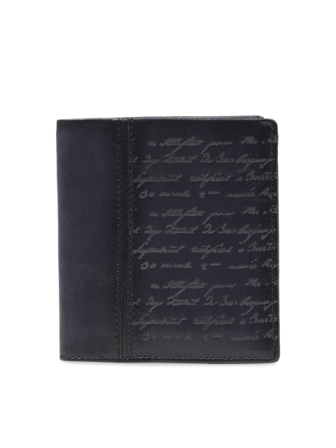 

Da Milano Men Navy Blue Printed Two Fold Leather Wallet