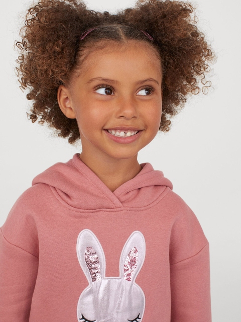 

H&M Girls Pink Long Motif-Front Hoodie