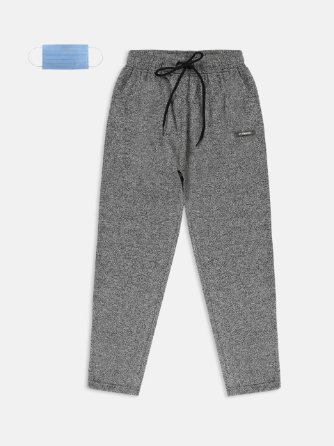 

Lil Tomatoes Boys Grey Melange & Black Textured Straight-Fit Track Pants With Face Mask