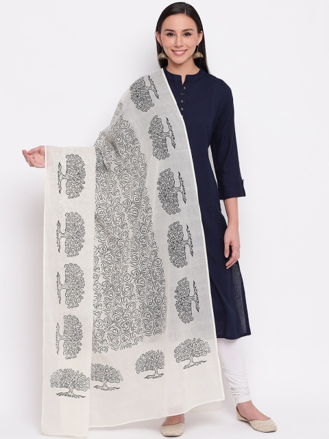 

Shakumbhari White & Black Hand Block Printed Cotton Dupatta
