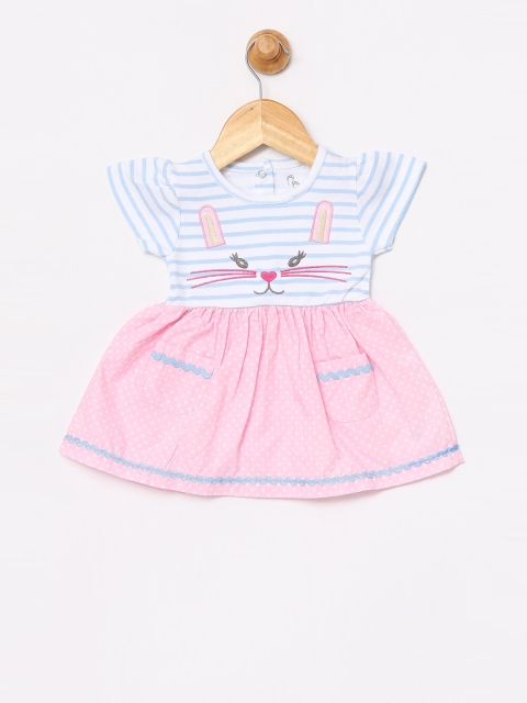 

BABY GO Girls Pink & Blue Striped Fit and Flare Dress