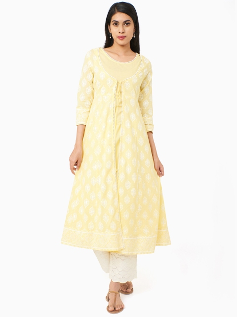 

IMARA Women Yellow Solid A-Line Kurta