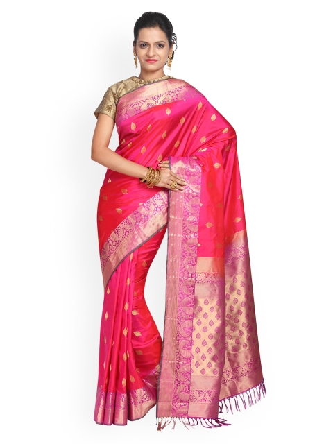 

Vijayalakshmi Silks Magenta & Blue Pure Silk Woven Design Saree