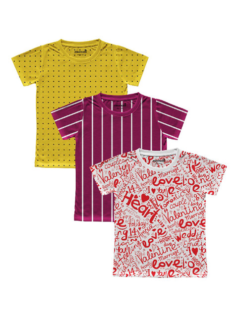 

mezmoda Girls Pack of 3 Round Neck T-shirts, Red