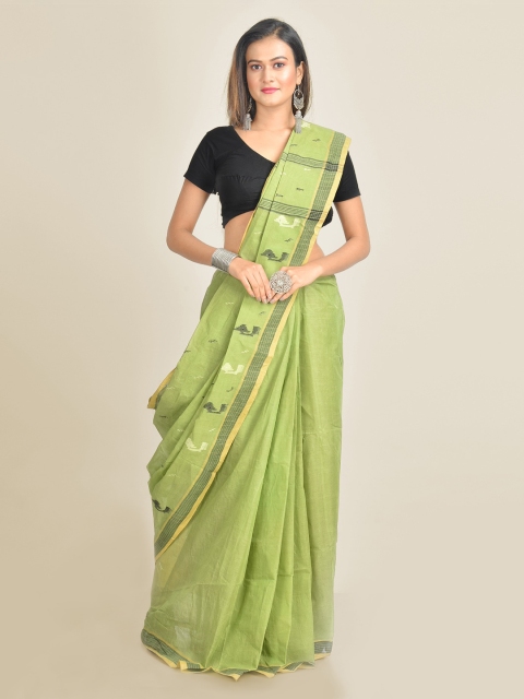 

Mitera Green Pure Cotton Solid Taant Saree