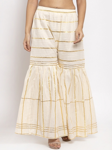 

Clora Creation Women Cream-Coloured Striped Flared Sharara Pants