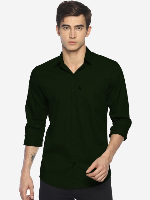 

LEVIZO Men Bottle Green Premium Slim Fit Solid Casual Shirt