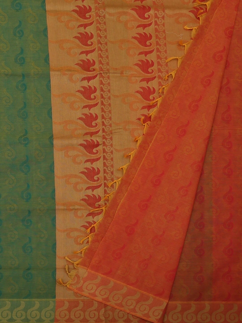 

Pothys Green & Orange Pure Cotton Woven Design Saree