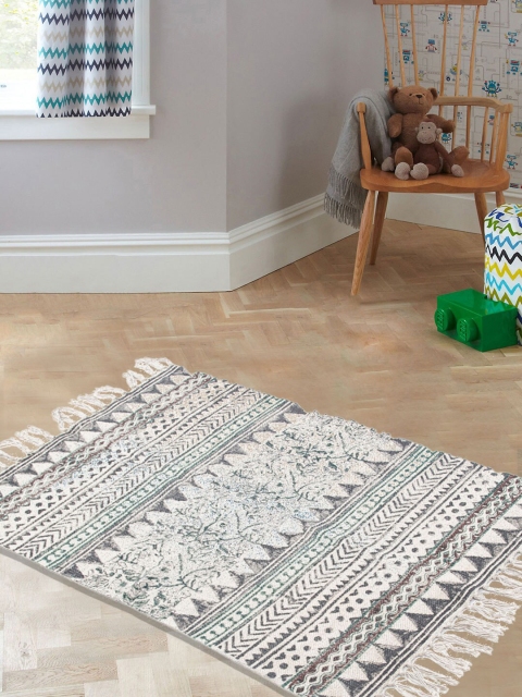 

Tistabene Beige & Black Kilim Printed Fringed Dhurrie