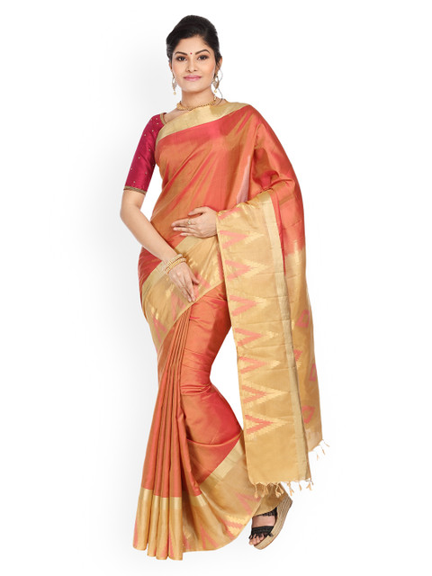 

Vijayalakshmi Silks Pink & Beige Pure Silk Solid Saree