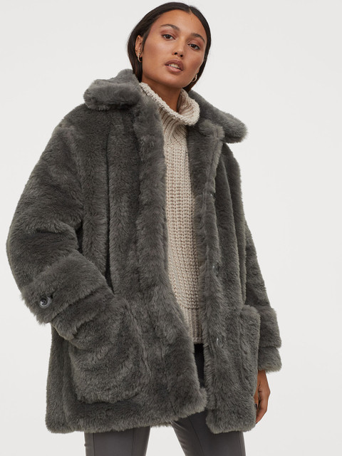 

H&M Women Grey Faux Fur Jacket