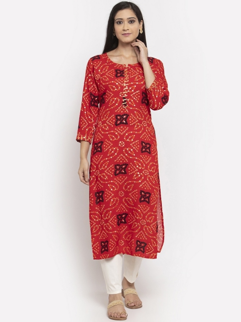 

Clora Creation Women Red & Black Printed Straight Kurta