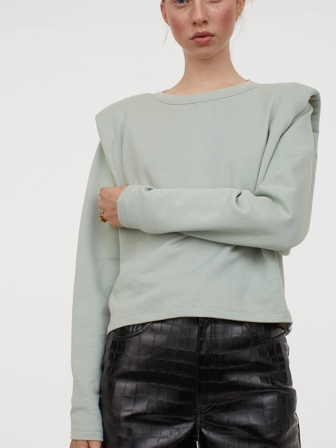 

H&M Women Green Shoulder-Pad Top