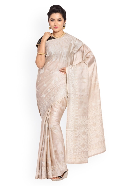 

Vijayalakshmi Silks Beige & Grey Pure Silk Embroidered Tussar Saree