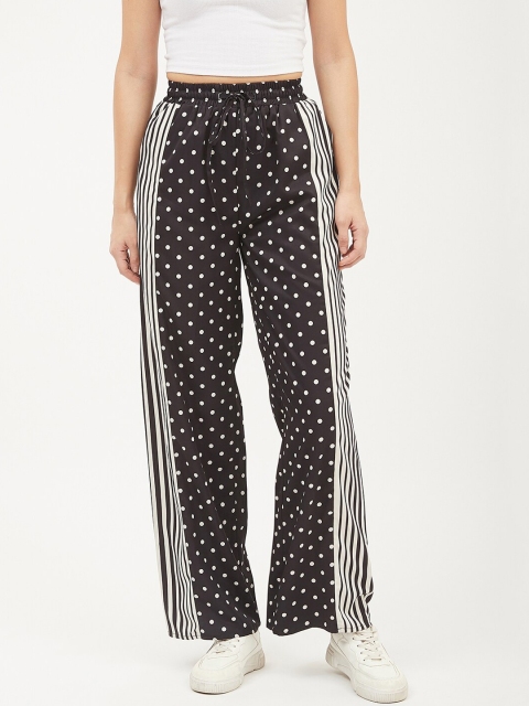 

Harpa Women Black & White Polka Dot Printed Regular Trousers