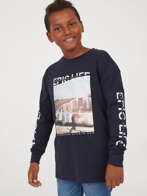

H&M Boys Navy Blue Printed Jersey Sweatshirt