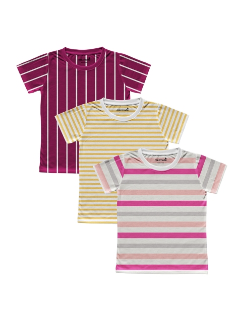 

mezmoda Girls Purple Striped Round Neck T-shirt
