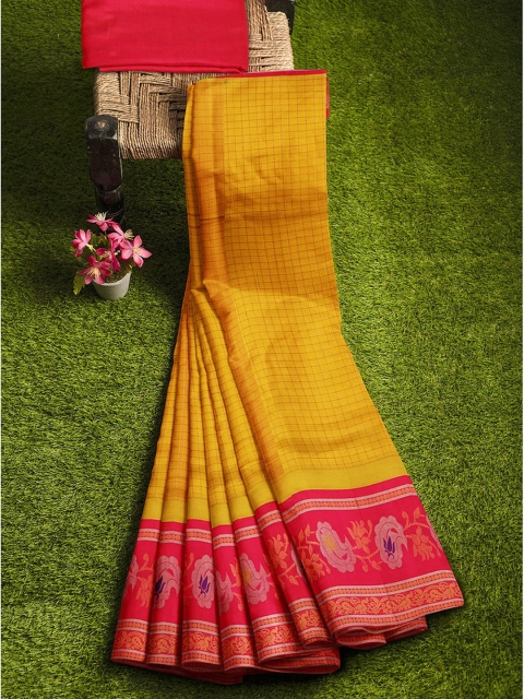 

APCO Yellow & Red Silk Cotton Checked Sustainable Saree