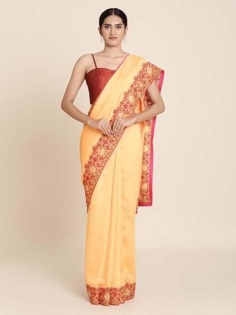 

Koskii Yellow & Red Raw Silk Solid Saree