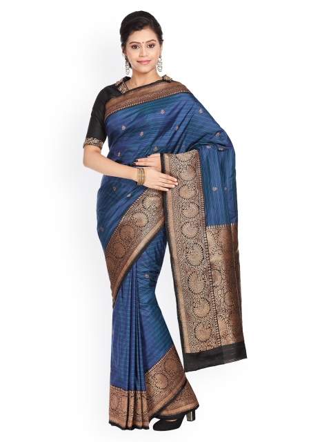 

Vijayalakshmi Silks Navy Blue & Gold-Coloured Pure Silk Woven Design Banarasi Saree