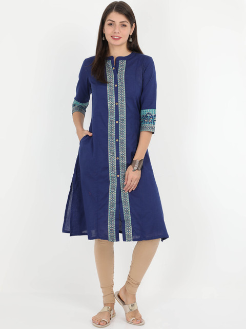 

Alena Women Navy Blue Printed A-Line Kurta
