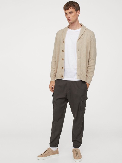 

H&M Men Beige Shawl-Collar Cardigan