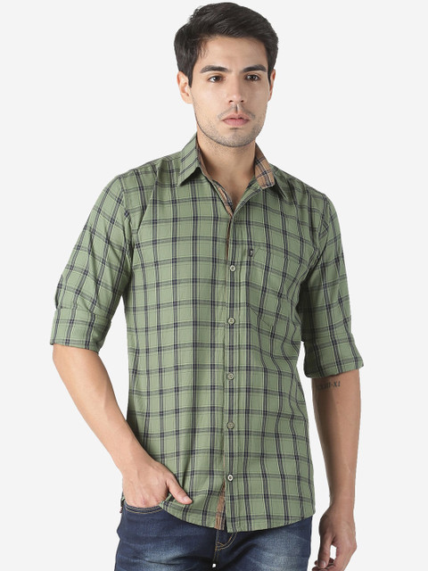 

LEVIZO Men Green & Black Regular Fit Checked Casual Shirt