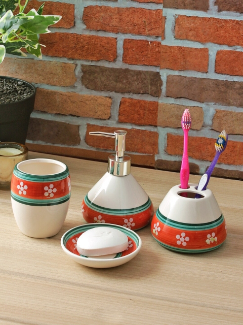 

House Of Accessories White & Red Bathroom Accessories Set