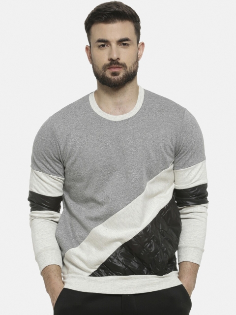 

Campus Sutra Men Grey & Black Colourblocked Sweatshirt