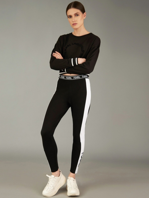 

COVER STORY by KARL LAGERFELD Women Black White Colourblocked Ankle-Length Leggings