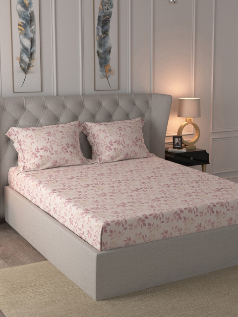 

MASPAR Purple & Beige Floral 200 TC Cotton 1 King Bedsheet with 2 Pillow Covers