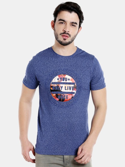 

Rex Straut Jeans Men Blue Printed Round Neck T-shirt