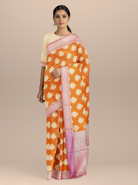 

BharatSthali Orange & Pink Silk Cotton Woven Design Uppada Sustainable Saree