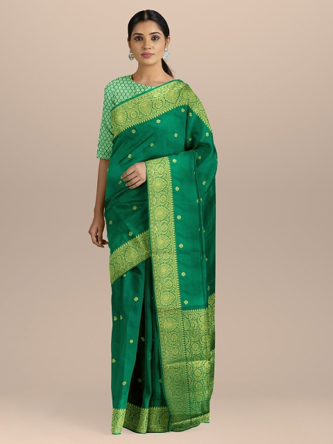 

BharatSthali Green Silk Cotton Woven Design Banarasi Saree