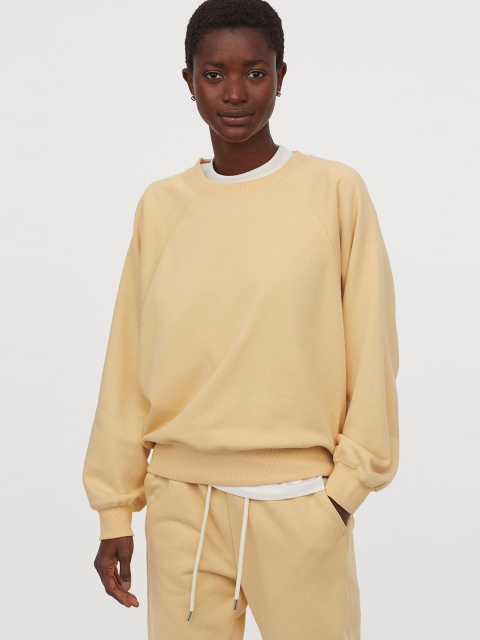 

H&M Women Yellow Solid Cotton-Blend Sweatshirt