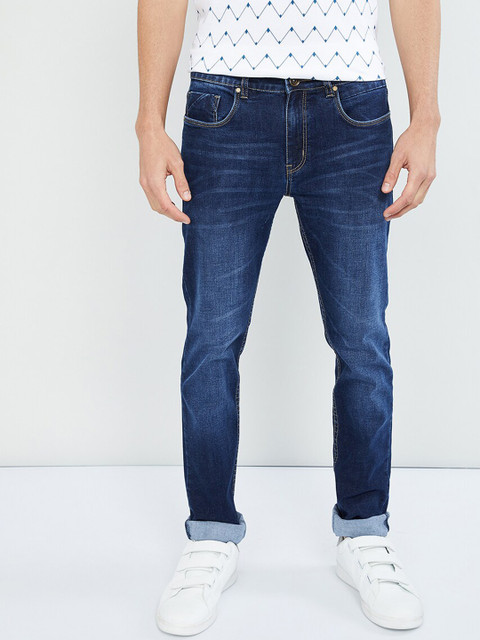 

max Men Navy Blue Skinny Fit Mid-Rise Clean Look Stretchable Jeans