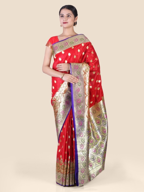 

Hastakala Red & Gold-Toned Silk Blend Embellished Banarasi Saree