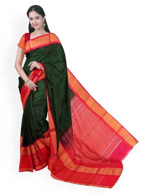 

APCO Green & Red Silk Cotton Woven Design Sustainable Saree