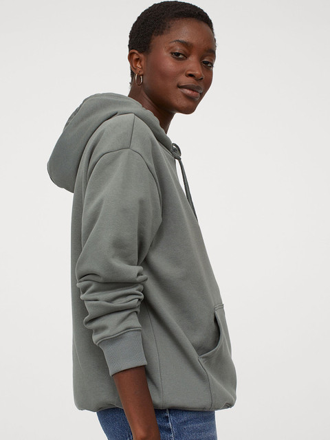 

H&M Women Green Solid Hooded Top