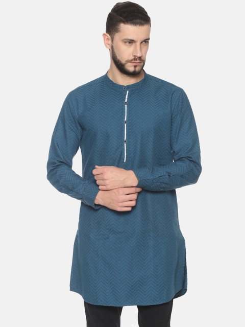 

IVOC Men Teal Blue Printed Straight Kurta