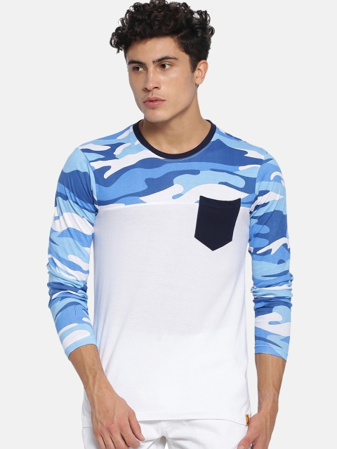 

Campus Sutra Men Blue Colourblocked Round Neck T-shirt