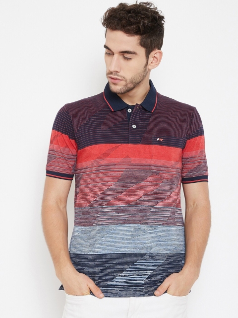 

NEVA Men Navy Blue & Orange Colourblocked Polo Collar T-shirt