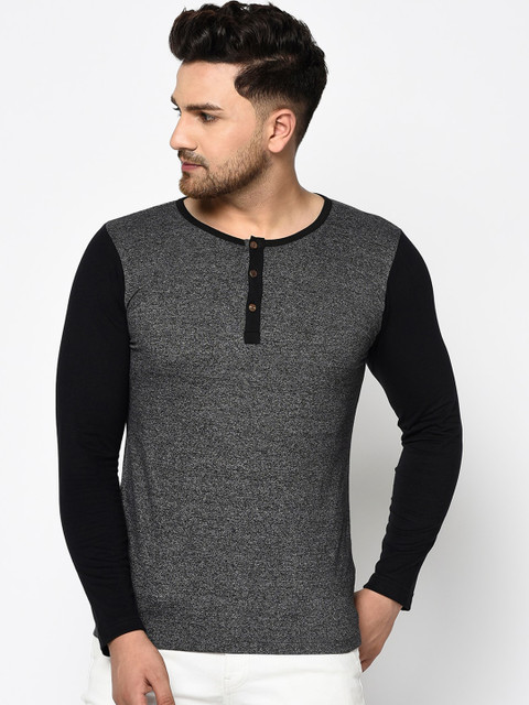 

Rigo Men Charcoal Grey Solid Henley Neck Slim Fit T-shirt