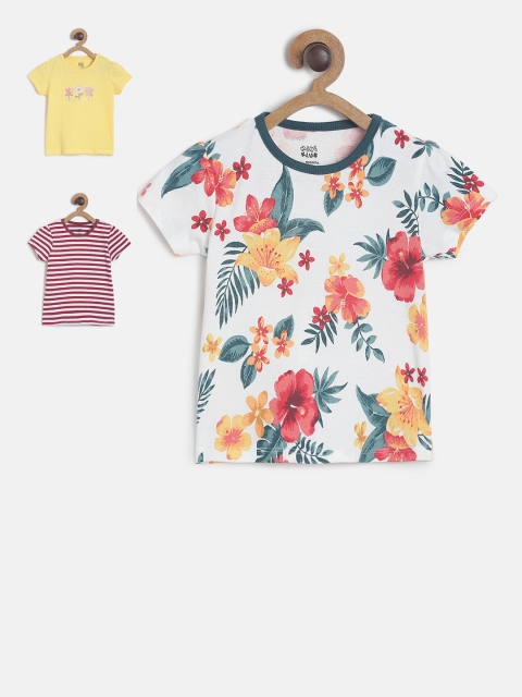 

MINI KLUB Girls Pack Of 3 Printed Pure Cotton Tops, Maroon